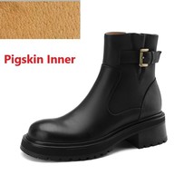 Round Toe Cowhide Casual Shoes Spring Autumn Botas Zippers Square Heel Size 42 R - £121.57 GBP