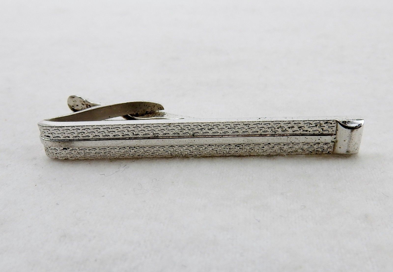 Silver Tone Tie Bar Vintage with Swigles Pattern Etched in the Bar Hickok USA - $9.75