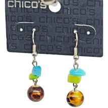 Chico&#39;s Dangle Earrings Acrylic Chips &amp; Beads Silver Tone French Hook Casual - $7.91