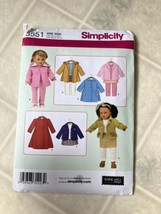 2007 Simplicity Sewing Pattern 3551 18&quot; Doll 8 Pc Wardrobe Jacket Skirt ... - £11.72 GBP