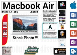Apple Macbook Air A1369 13&quot; Core i5 1.7GHz 4GBs Ram 120GB SSD Loaded - G... - £235.41 GBP