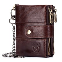 BULLCAPTAIN Leather Bifold Wallet for Men with Anti-theft Chain - $32.98