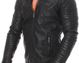Mens real leather jacket cafe racer black red genuine slim fit moto biker new thumb155 crop