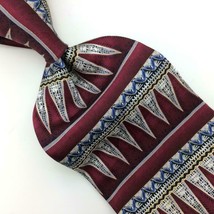 Stafford USA Tie Silk Necktie Red/Gold/Gray Triangles Stripes Men&#39;s Ties I19-138 - £12.44 GBP