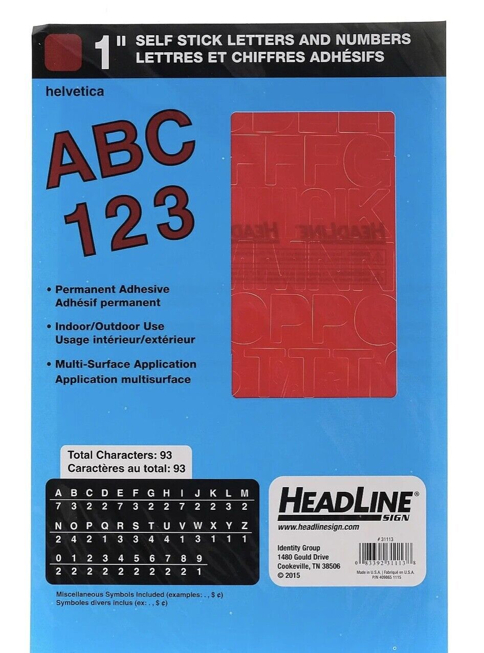 Primary image for HeadLine Sign Self Stick Vinyl Letters and Numbers, Red, 1", Helvetica, 93 Count