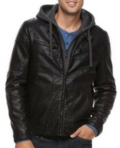 Mens Jacket Motorcycle Apt 9 Black Bibbed Fx Leather Quilt Lined Moto $2... - £62.93 GBP