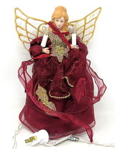 Angel Christmas Tree Topper Electric Dark Red Gold China Face White Ligh... - $38.60