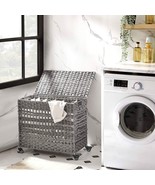 Grey PP Rattan 3-Basket Laundry Hamper Sorter Cart with Removable Cotton... - €188,54 EUR