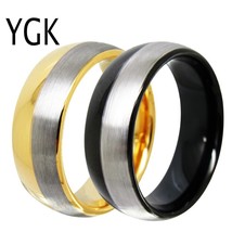 Jewelry 8mm Matte Silver Lines Golden/Black Domed New Tungsten Ring Tungsten Wed - £29.73 GBP