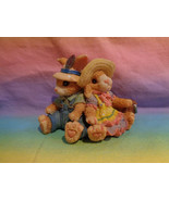 Vintage 1990&#39;s Young&#39;s Pair of Resin Rabbits Figurine Sitting w/ Pail of... - £11.16 GBP