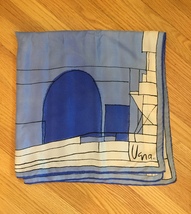 Vintage 60s Vera Neumann square silk scarf (Blue and white architectural) image 2