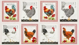 24&quot; X 44&quot; Panel Down on the Farm Chickens Roosters Cotton Panel D367.36 - £6.89 GBP