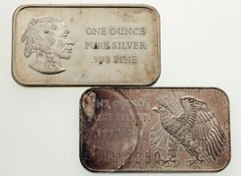 1972 Madison Mint 1 oz Silver Art Bar Lot of 2 (Majestic Eagle, Indian) - $2,564.14 MXN