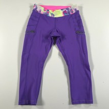 ivivva Leggings Girls 12 Purple Tie Dye Waist Zip Pockets Cropped Stretch - £11.23 GBP