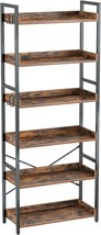 Rolanstar Bookshelf, 6 Tier, 4 Hooks, Industrial Wood Bookcase,, Rustic Brown. - £115.21 GBP
