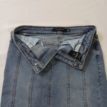 One 5 One MS239752 Women's Blue Pencil Stretch Denim Frayed Skirt Pockets Size S image 10