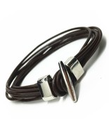 GENUINE LEATHER MENS BRACELET Dark Brown Multi Strand Twist Clasp Metal ... - $3.95