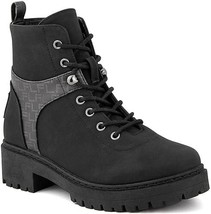 LONDON FOG Womens Pandra Lace Up Combat Black Nubuck Leather Ankle Boots... - $296.67 MXN