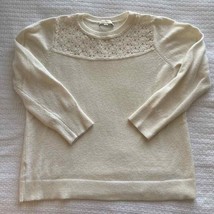 XL LOFT Winter White/Cream Knit Sweater with Lace Yoke - £26.24 GBP