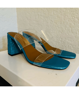 Kurt Geiger Party Clear Block Heel Sandal Glass Slipper Barbie Blue Size... - $99.00