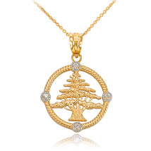 14K Gold Cedar Tree of Lebanon Diamond Pendant Necklace - £213.31 GBP+