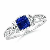 ANGARA Vintage Style Cushion Sapphire Solitaire Ring for Women in 14K Solid Gold - £1,567.66 GBP