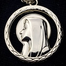 Mother Mary Madonna Catholic Gold Tone Christian Vintage Necklace Medal ... - $12.95