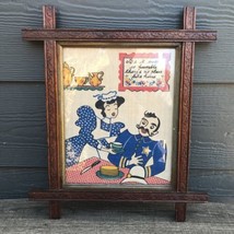 Hand Painted Needlepoint Canvas “Be It Ever So Humble” Hashtag Wood Frame VTG - £48.98 GBP