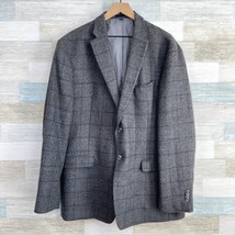 Jos A Bank Tweed Sport Coat Gray Windowpane Tailored Fit Wool Mens 46L 46 Long - $148.49