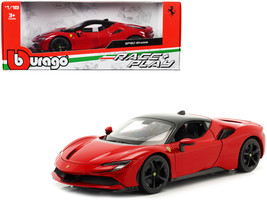 Ferrari SF90 Stradale Red with Black Top &quot;Race + Play&quot; Series 1/18 Diecast Model - £59.12 GBP