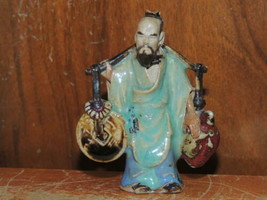 Chinese Mud Man Men 3&quot; Celedon &amp; Blue fruit coin Mudman Antique oxblood ... - $86.23 CAD