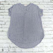 Beach Lunch Lounge Top Womens Small Blue Striped Cuffed Short Sleeve Poc... - $13.99