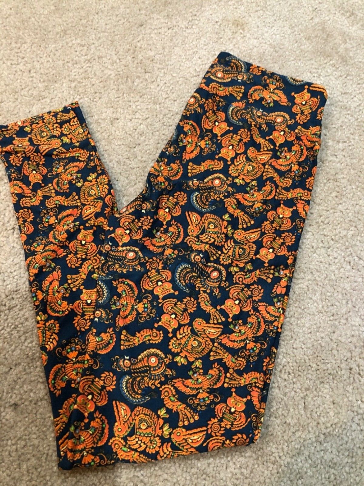 New!! LuLaRoe Leggings OS One Size  Navy Blue Orange Owl Print Fall Colo... - $13.99