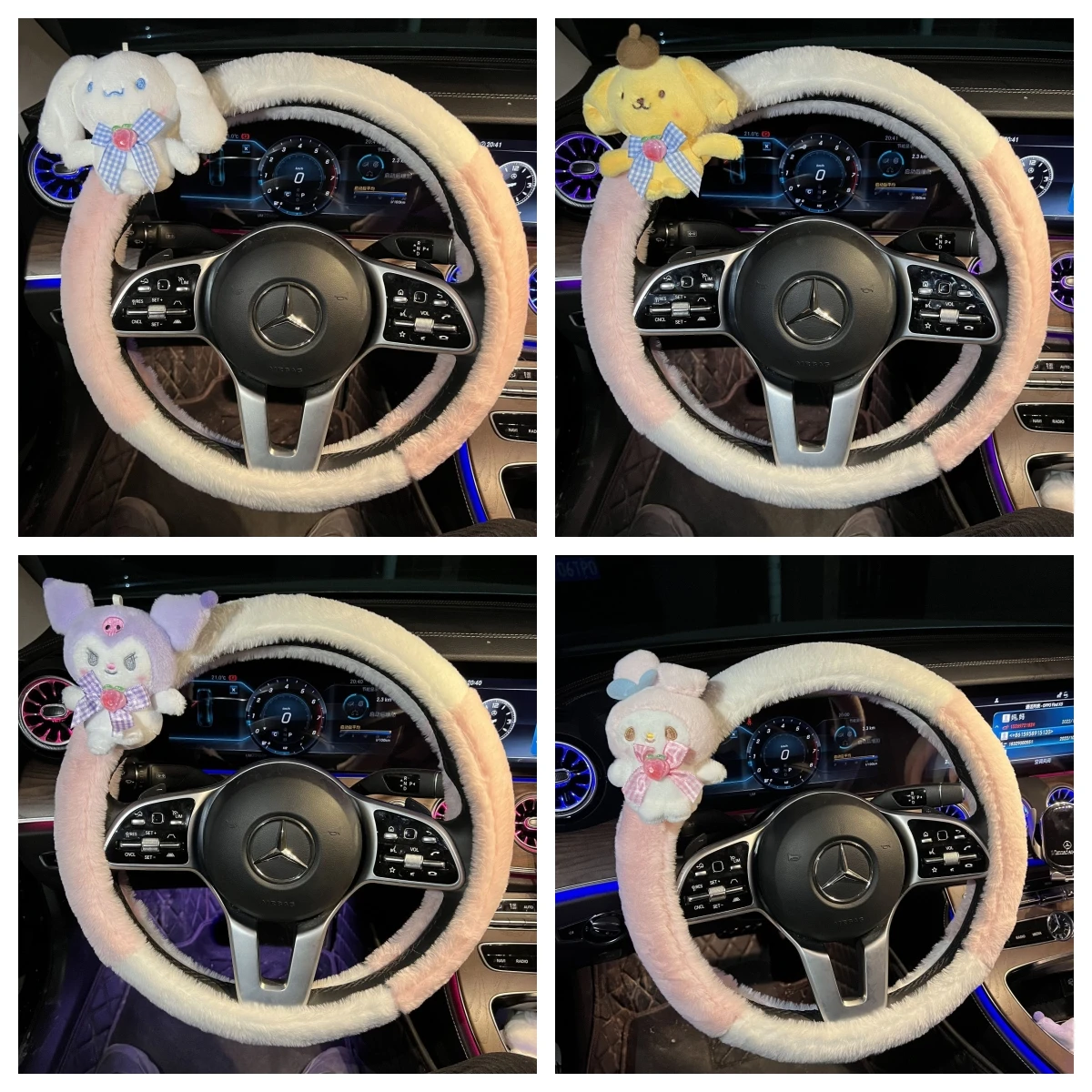 2023 Kawaii Sanrio  Plush Steering Wheel Cover Cinnamoroll Kuromi 36-38 Cm Anime - £15.19 GBP+