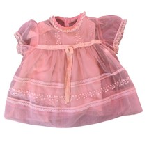 VTG 50s Baby Girl Party Dress Pink Nylon Embroidered Infant Doll Sz 6–9mo - $54.40