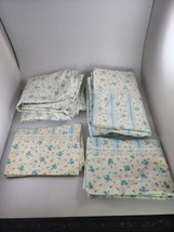 Vtg MCM Fashion Manor Percale Pillowcases Twin Flat Sheet Fitted SET Floral Blue - £27.68 GBP