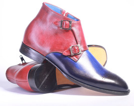 Handmade Leather Multi Color Brogue Toe boot, Men Double Monk Side &amp; Zip... - $159.99+