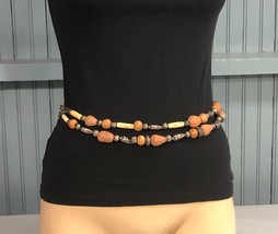 Made in India Vintage Beaded Belly Body Chain Wooden Metal Belt S/M - $21.67