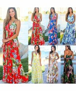 Spaghetti strap V-neck open back printed beach dress off shoulder maxi d... - $599.52 MXN