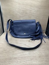 Lucky Brand Soft Navy Leather Leather Fringed Purse Shoulder Bag - £27.24 GBP