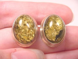 (pe36-2t) Pierced Green Amber Poland .925 Sterling Silver Oval Earrings Jewelry - £31.60 GBP