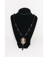 Black Beaded Necklace with Brown Agate Stone Buddha? Pendant - £22.36 GBP