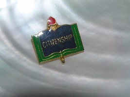 Estate Blue Green &amp; Red Enamel Open Book with Torch Goldtone CITIZENSHIP Small  - £6.80 GBP