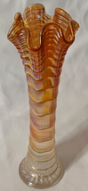 Vintage Imperial Marigold Carnival Glass Ripple Pattern Vase Ruffled Rim 12.5&quot; - £27.72 GBP