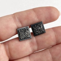 Rough men&#39;s square oxidized sterling silver earrings Black patina men&#39;s earrings - £104.55 GBP