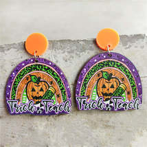 Orange &amp; Purple Wood &#39;Trick Or Treat&#39; Pumpkin Drop Earrings - £11.18 GBP