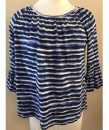 Michael Kors Blue &amp; White Wavy Stripes Print Pullover Top Size Medium - $239.52 MXN