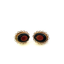 Vintage Signed 14K Gold Filled Amco Art Deco Oval Goldstone Screw Back Earrings - £31.34 GBP