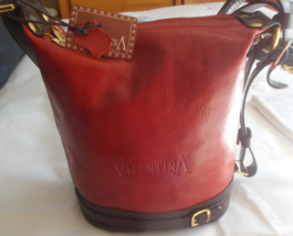 VALENTINA Genuine Red/Brown Leather Handbag Made in Italy - £199.52 GBP
