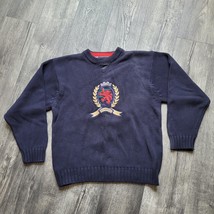 Vintage 90&#39;s Tommy Hilfiger Size Large Big Crest Sweater - Crew Neck - Blue Knit - £44.69 GBP